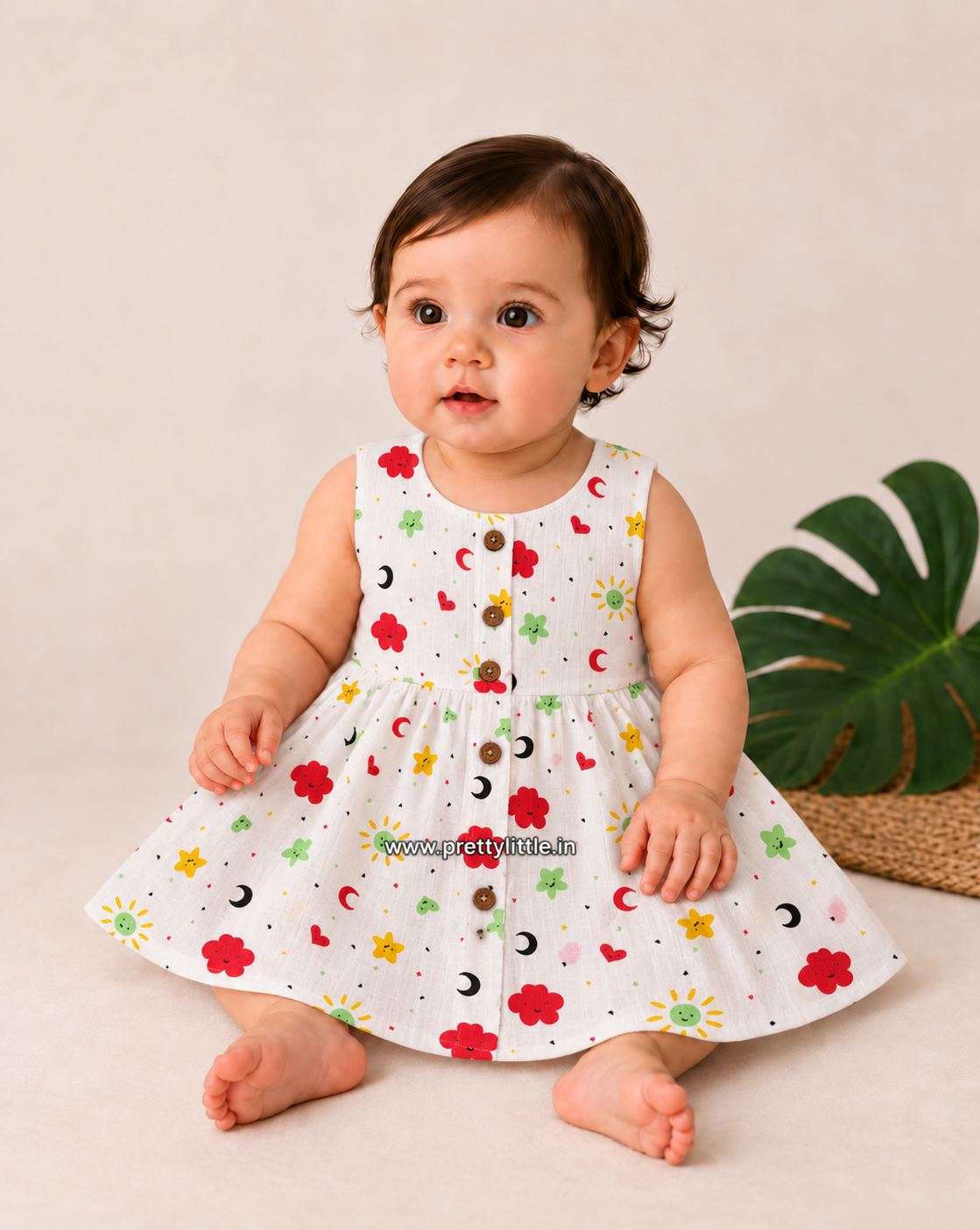 Tiny Treasures Muslin Button-Front Baby Frock |0-18 month